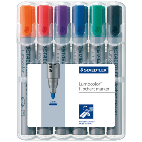 Staedtler 356 Lumocolor Flipchart Marker - Wallet of 6 Assorted Colours