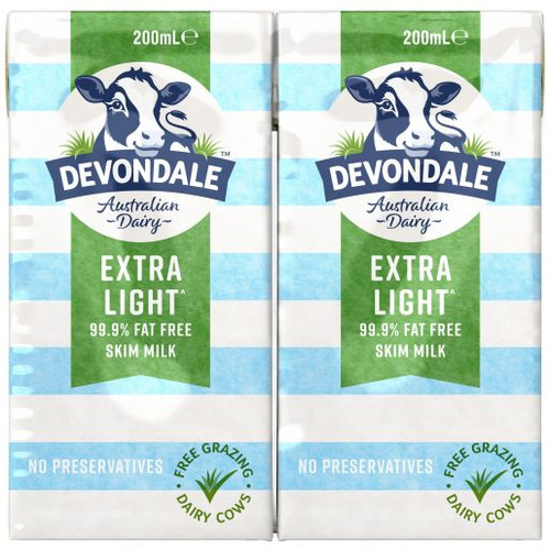 DEVONDALE OUR LIGHTEST ONE SKIM MILK UHT 200ML PACK OF 6