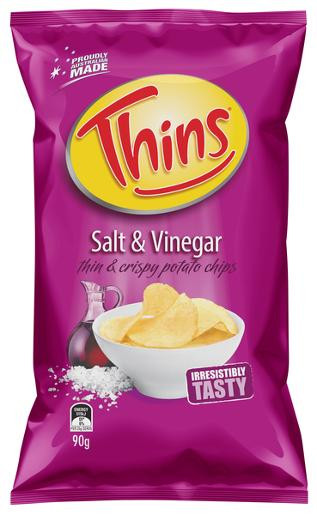 THINS SALT AND VINEGAR POTATO CHIPS 90GM