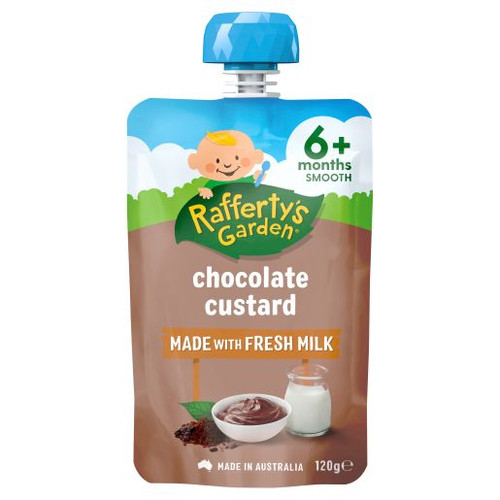 RAFFERTYS 6 MONTHS+ OLD FASHIONED CHOCOLATE CUSTARD BABY FOOD 120GM