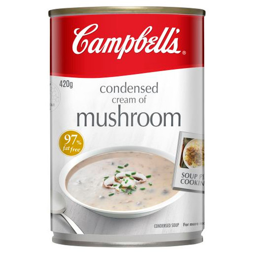 CAMPBELLS CONDENSED SOUP CREAM OF MUSHROOM 420GM
