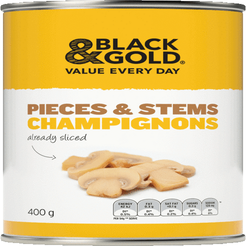 BLACK & GOLD MUSHROOM PIECES & STEMS CANNED 400GM