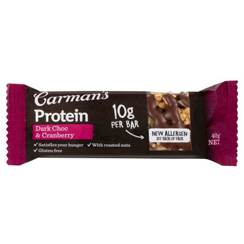 CARMANS DARK CHOCOLATE & CRANBERRY PROTEIN BAR 40GM
