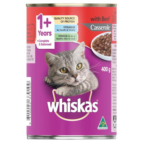 WHISKAS 1+ YEARS BEEF CASSEROLE CAN 400GM