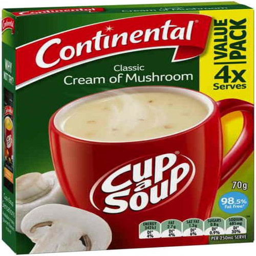 CONTINENTAL CREAM OF MUSHROOM CUP-A-SOUP 4 SERVES 70GM