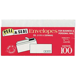 AUSTRALIAN ENVELOPES RETAIL PACK ENVELOPES 110x220mm DL W/Faced Sec Pk100