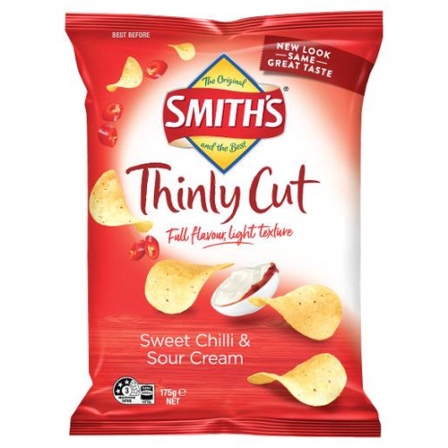 SMITHS SWEET CHILLI & SOUR CREAM THINLY POTATO CHIPS 175GM