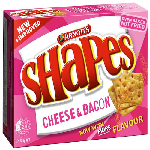 ARNOTTS SHAPES SNACKS CHEESE AND BACON 180GM