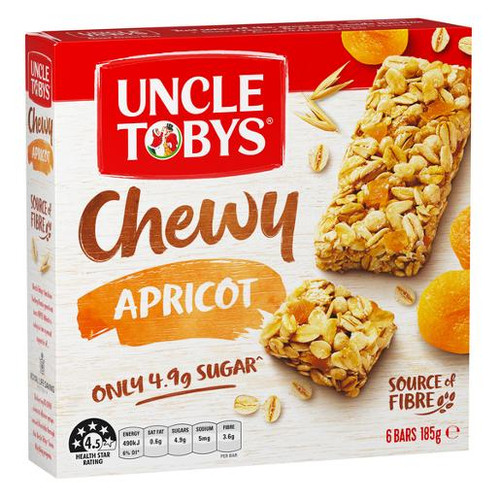 UNCLE TOBY CHEWY APRICOT MUESLI BAR 185GM (BOX OF 6 BARS)