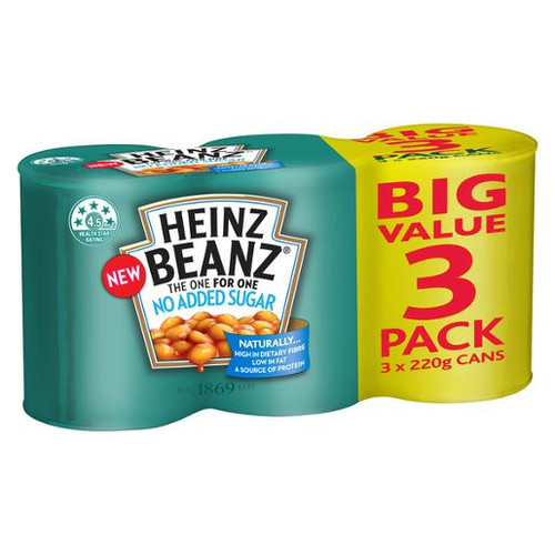 HEINZ BAKED BEANS NO ADDED SALT 3X220GM (Carton of 8)