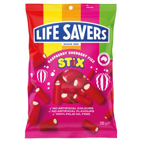 LIFE SAVERS RASPBERRY SHERBERT FIZZ STIX 200GM
