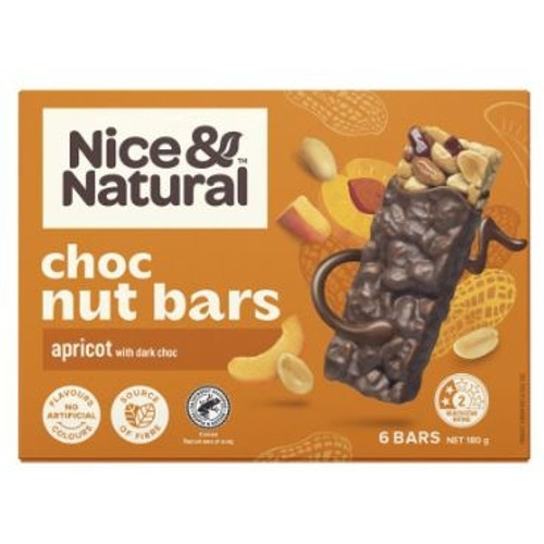 NICE & NATURAL APRICOT CHOCOLATE NUT BAR 180GM BOX OF 6