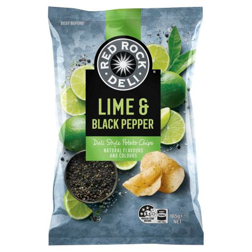 RED ROCK DELI LIME AND PEPPER POTATO CHIPS 165GM