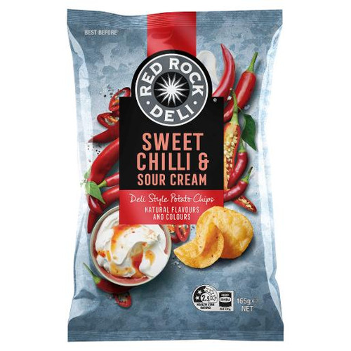 RED ROCK DELI SWEET CHILLI AND SOUR CREAM POTATO CHIPS 165GM