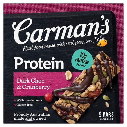 CARMANS DARK CHOCOLATE & CRANBERRY PROTEIN BARS 200GM