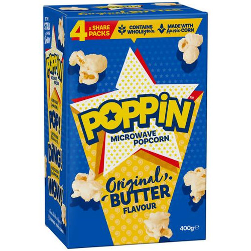 POPPIN BUTTER MICROWAVE POPCORN 400GM