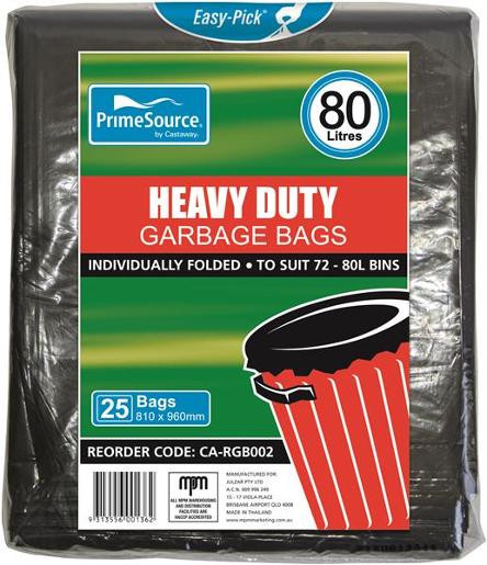 CAST AWAY GARBAGE BAGS HEAVY DUTY EASY-PICK BLACK 80L (CA-RGB002) 25S