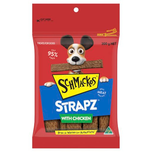 SCHMACKOS CHICKEN STRAPZ 200GM (Carton of 8)