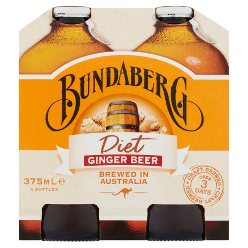 BUNDABERG DIET GINGER BEER SOFTDRINK 4X375ML
