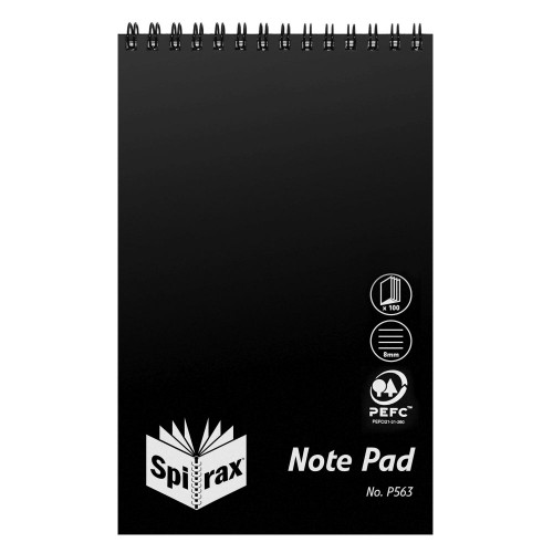 SPIRAX P563 PP NOTEPAD 8mm Ruled 100Pg 200x127mm Top Opening