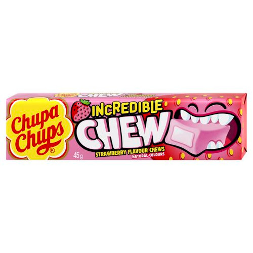 CHUPA CHUPS STRAWBERRY INCREDIBLE CHEW LOLLIPOP 45GM (Carton of 20)