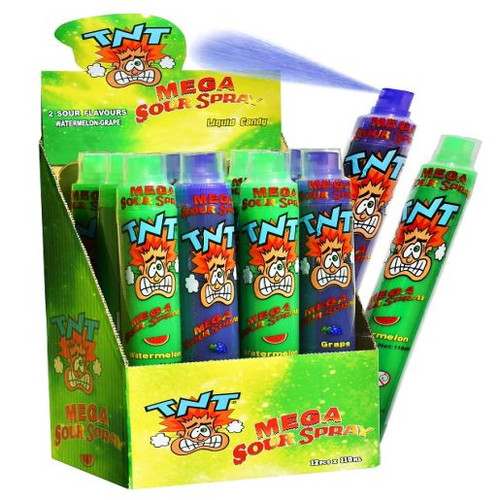 TNT WATERMELON AND GRAPE MEGA SOUR SPRAY 110ML (Carton of 12)