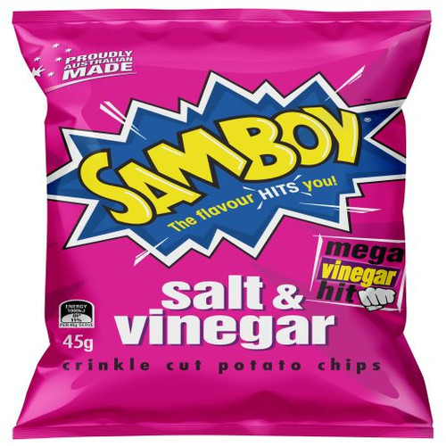 SAMBOY SALT AND VINEGAR POTATO CHIPS 45GM (Carton of 18)