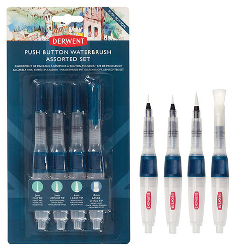 DERWENT WATERBRUSH PUSH BUTTON ASSORTED PK4