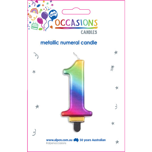 Alpen Jumbo Numerical Birthday Candle No. 1 Metallic Rainbow