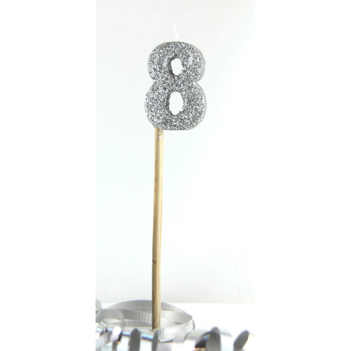 Alpen Candle Long Stick Glitter No. 8 Silver