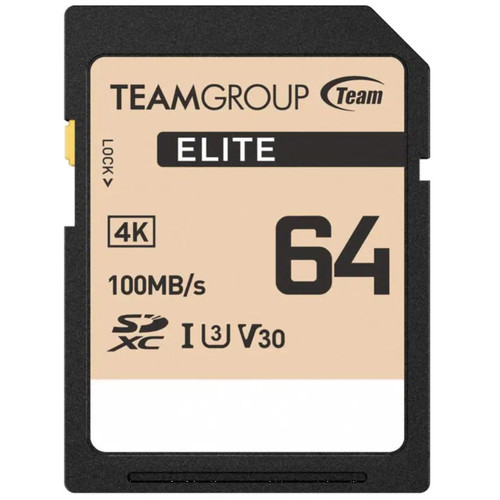 Team Group Elite 64GB SDXC UHS-I U3 V30 Memory Card, Black, Each