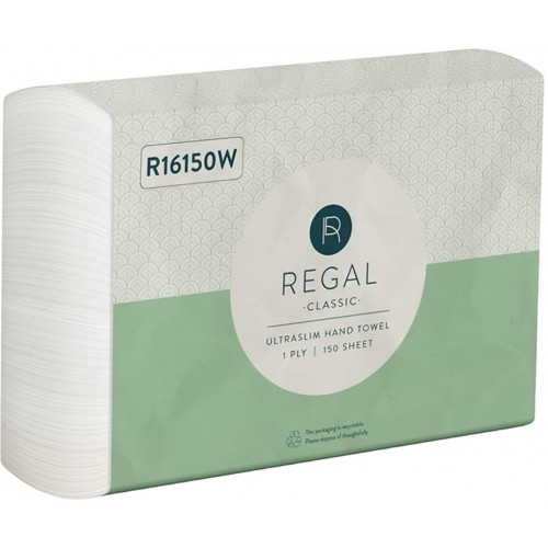 Regal Classic 1 Ply Ultraslim Hand Towel 150 Sheets, Carton of 16
