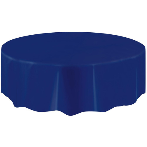 TRUE NAVY BLUE PLASTIC TABLE COVER ROUND 213CM DIAMETER