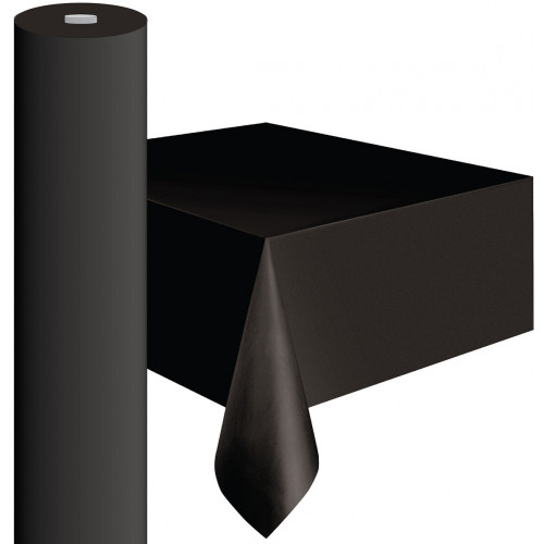 MIDNIGHT BLACK PLASTIC TABLECOVER ROLL 122CM W X 20M L