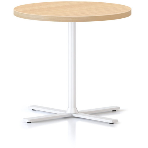 Kolo Side & Coffee Table-500 DIAM X 457H 25MM Natural Oak Table Top White Satin P/C Base