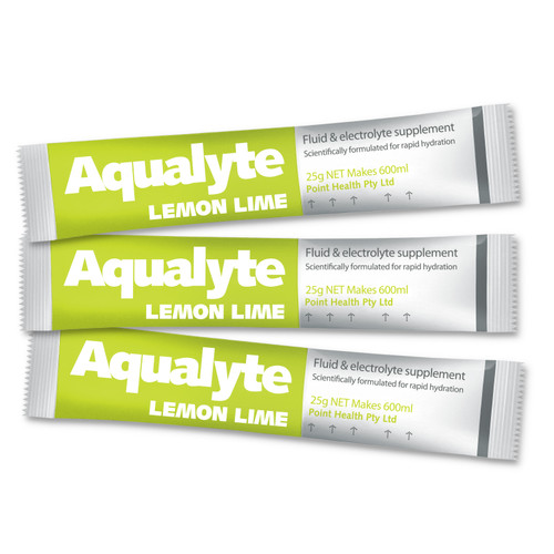 Aqualyte Electrolyte Powder Lemon Lime Flavoured Sachets 25g, Box of 50