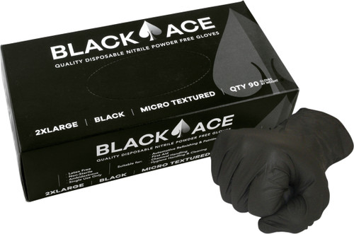 Black Ace Disposable Nitrile Gloves, Unpowdered, Box of 90 - 2XLarge Pair