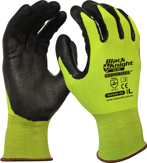 Black Knight Gripmaster Hi-Vis Yellow Synthetic Glove, Nitrile Coated - 3XLarge Pair