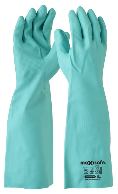 Maxisafe Green Nitrile Chemical Glove - Size 4 Pair6cm, XL Pair