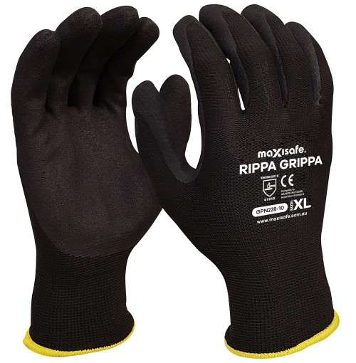 Maxisafe 'Rippa Grippa' Black Nitrile Coated Synthetic Glove, 2XL Pair