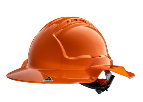 Orange Broad Brim Vented Hard Hat Ratchet