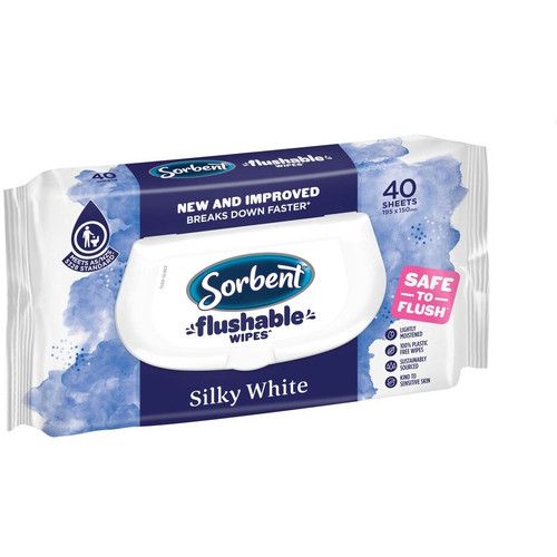 Sorbent Clean & Fresh Silky White Flushable Wipes Soft Pack | 40 pack