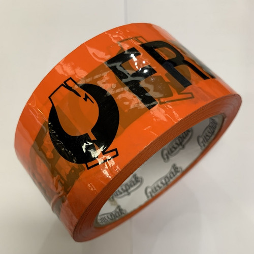 GUSSPAK FRAGILE TAPE 48mm x 66M Black Print on Fluoro Orange Tape