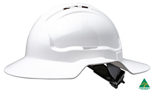 White Broad Brim Vented Hard Hat Ratchet