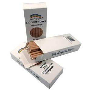 RAINBOW PAPER STRAWS 8MM X 200MM NATURAL PACK OF 50