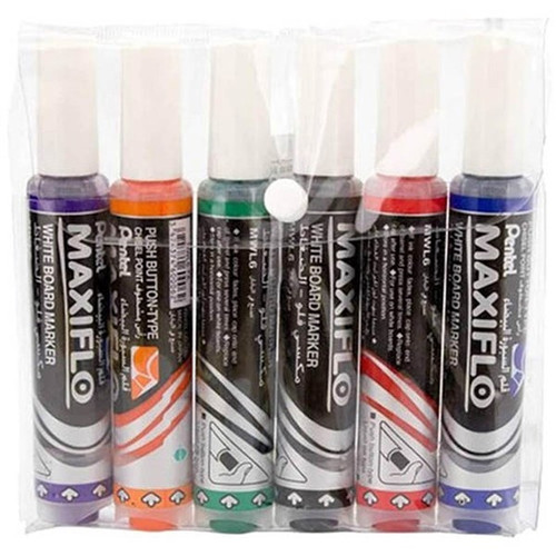 Pentel MWL6 Whiteboard Marker Maxiflo PUMP IT Chisel Point Assorted Colours, Box of 12