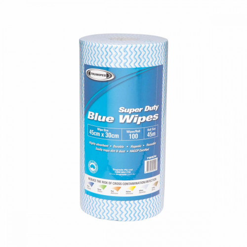 Truwipes Multipurpose Super Duty Perforated Wipes 30cm x 45cm, 70gsm, 100 Sheets per Roll - Blue