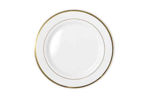 260mm Heavy Duty White Dinner Plate With Gold LiningÂ Pk6