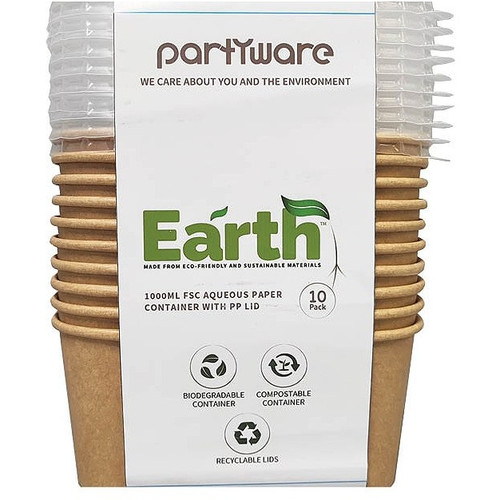 1000ml Rectangular Aqueous Disposable Container w/PP Lid, Pack of 10