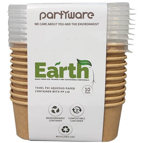 750ml Rectangular Aqueous Disposable Container w/PP Lid, Pack of 10